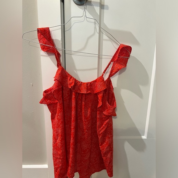 Collective Collections Red with White Dots Spaghetti Strap with Ruffles Top - Picture 3 of 3